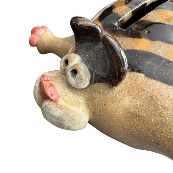 Rare Pamela Eisenmann Signed Puffy Dog Whimsical Piggy Bank Stoneware Folk Art - Picture 3 of 12
